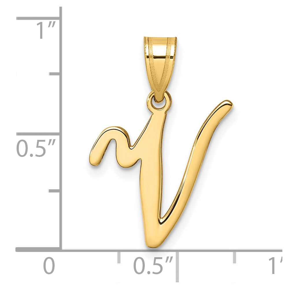 14K Gelbgold Schreibschrift Buchstabe V Initiale Anhänger