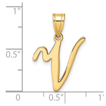 14K Gelbgold Schreibschrift Buchstabe V Initiale Anhänger