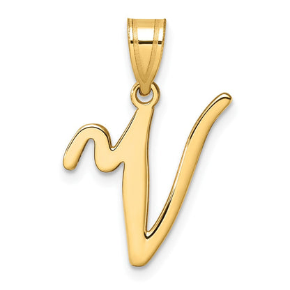 14K Gelbgold Schreibschrift Buchstabe V Initiale Anhänger