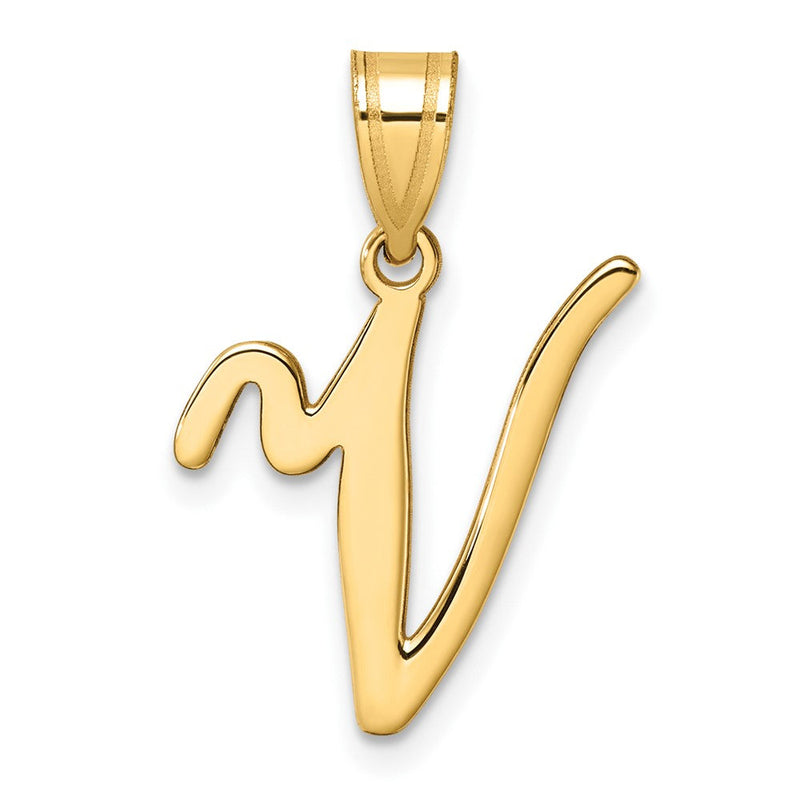 14K Gelbgold Schreibschrift Buchstabe V Initiale Anhänger