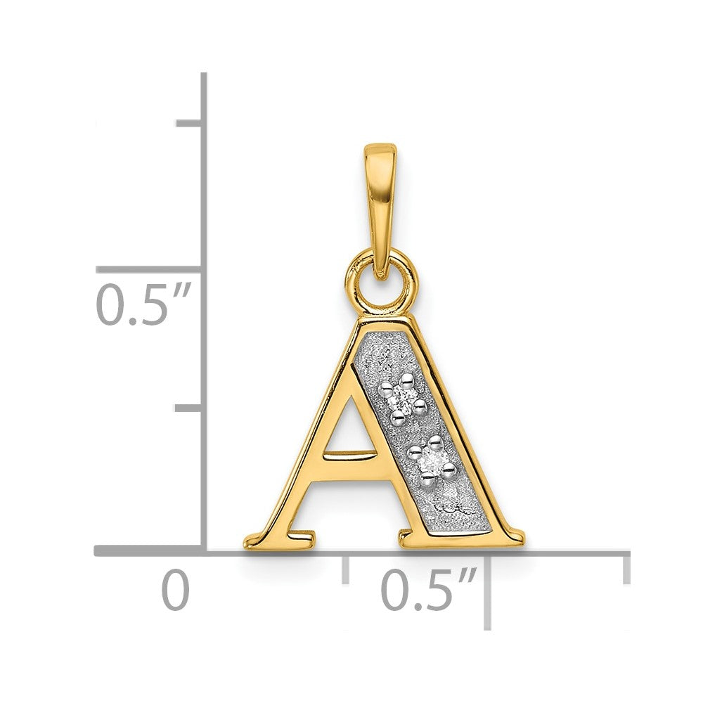 14K Gelb & Rhodium mit Rhodium Diamant Buchstabe Initiale Anhänger