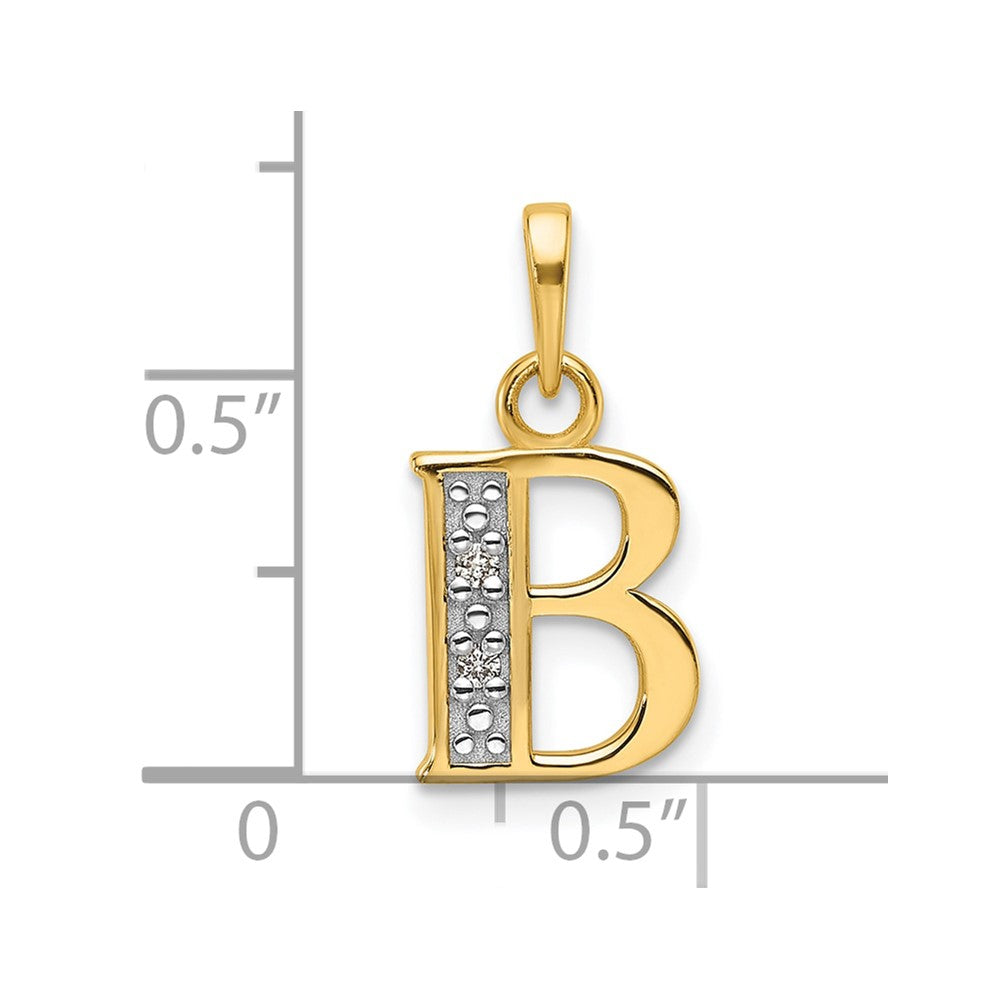 14K Gelb & Rhodium mit Rhodium Diamant Buchstabe B Initiale Anhänger