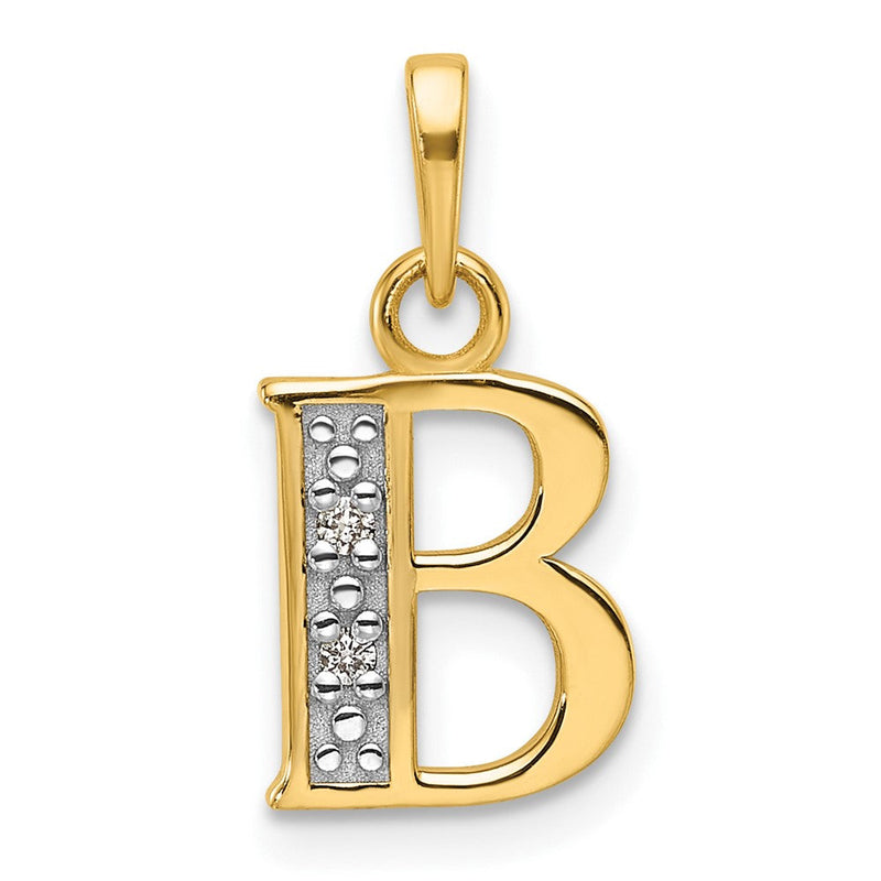 14K Gelb & Rhodium mit Rhodium Diamant Buchstabe B Initiale Anhänger