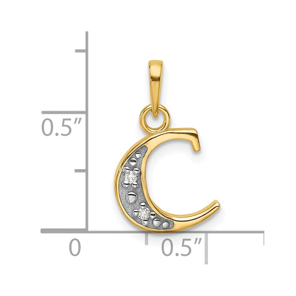 14K Gelb & Rhodium mit Rhodium Diamant Buchstabe C Initiale Anhänger