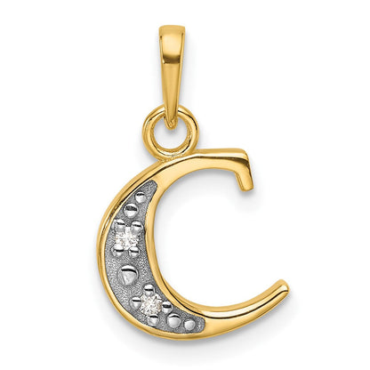 14K Gelb & Rhodium mit Rhodium Diamant Buchstabe C Initiale Anhänger