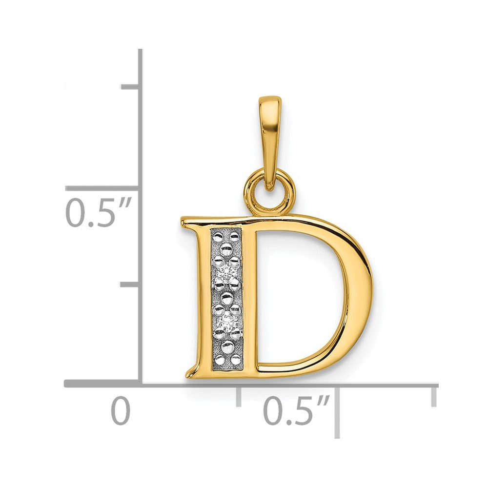 14K Gelb & Rhodium mit Rhodium Diamant Buchstabe D Initiale Anhänger