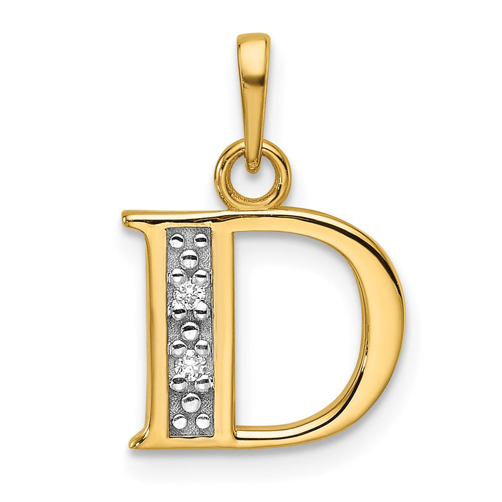 14K Gelb & Rhodium mit Rhodium Diamant Buchstabe D Initiale Anhänger
