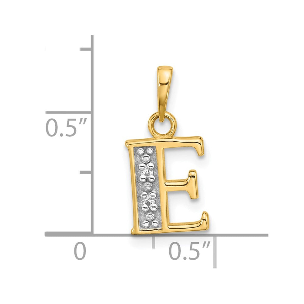 14K Gelb & Rhodium mit Rhodium Diamant Buchstabe E Initiale Anhänger