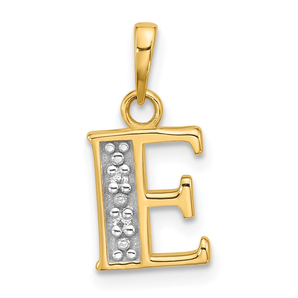 14K Gelb & Rhodium mit Rhodium Diamant Buchstabe E Initiale Anhänger