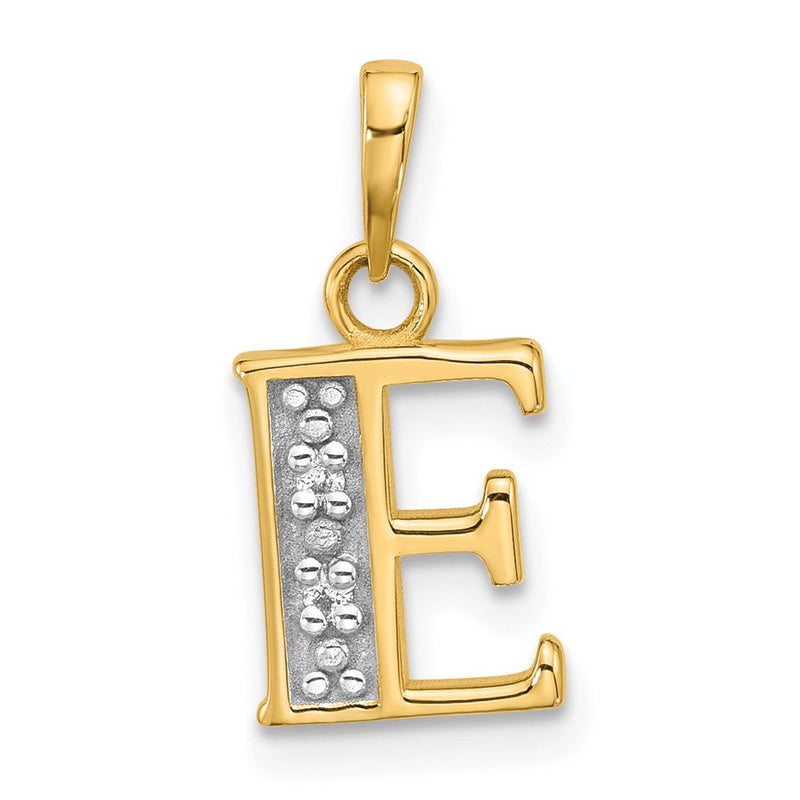 14K Gelb & Rhodium mit Rhodium Diamant Buchstabe E Initiale Anhänger