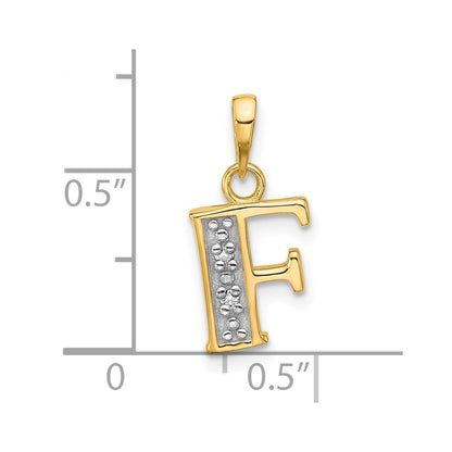 14K Gelb & Rhodium mit Rhodium Diamant Buchstabe F Initiale Anhänger