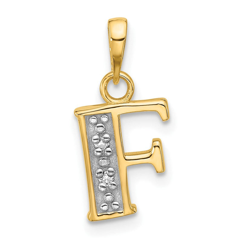 14K Gelb & Rhodium mit Rhodium Diamant Buchstabe F Initiale Anhänger