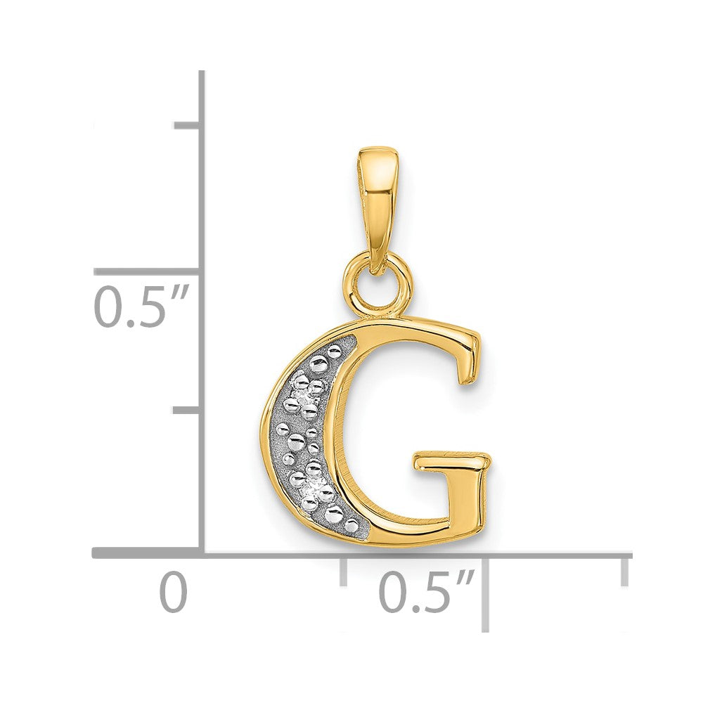 14K Gelb & Rhodium mit Rhodium Diamant Buchstabe G Initiale Anhänger