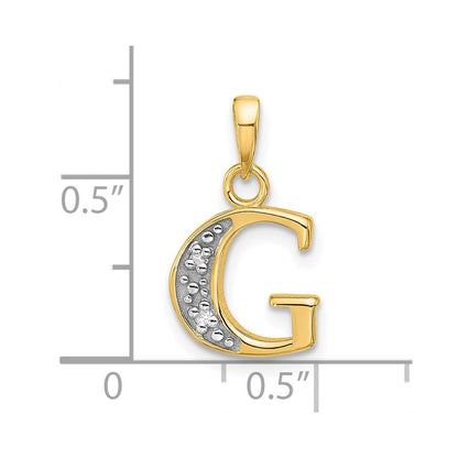 14K Gelb & Rhodium mit Rhodium Diamant Buchstabe G Initiale Anhänger