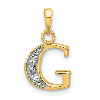 14K Gelb & Rhodium mit Rhodium Diamant Buchstabe G Initiale Anhänger