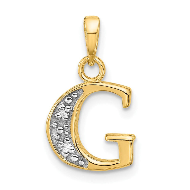14K Gelb & Rhodium mit Rhodium Diamant Buchstabe G Initiale Anhänger