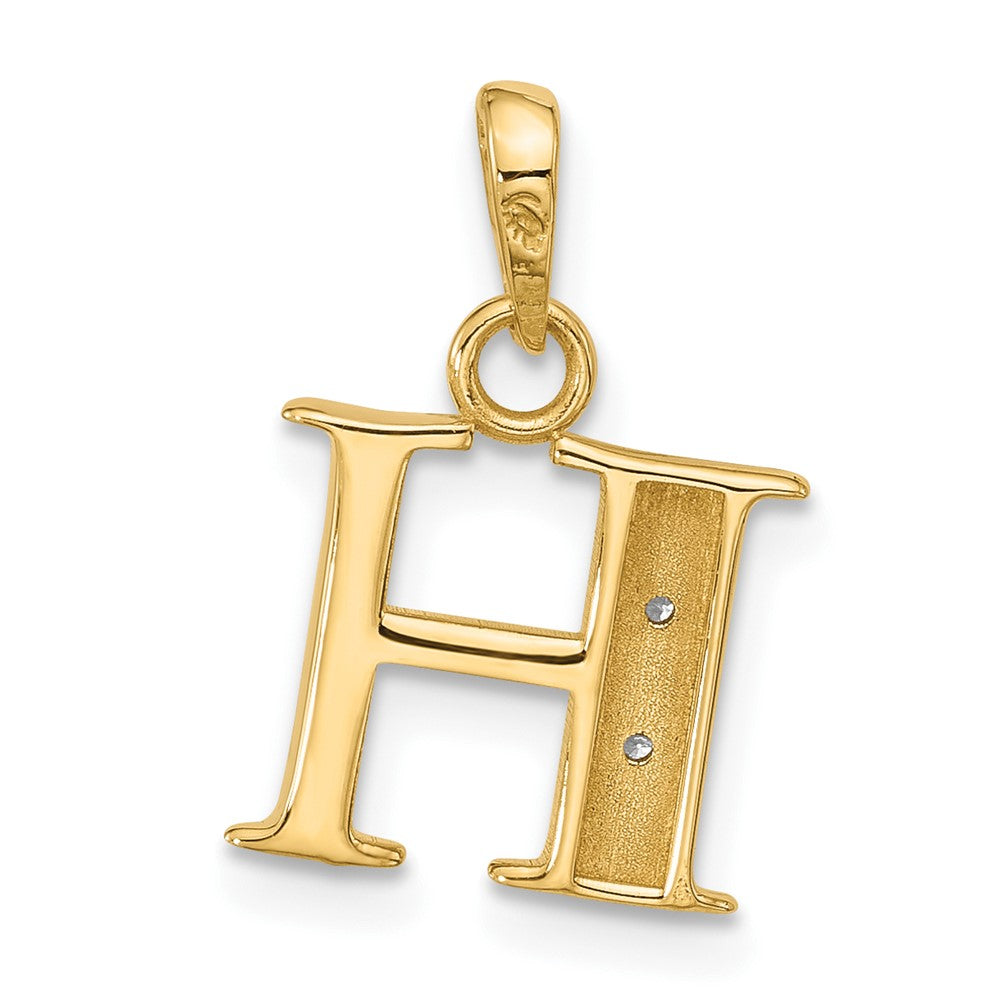 14K Gelb & Rhodium mit Rhodium Diamant Buchstabe H Initiale Anhänger