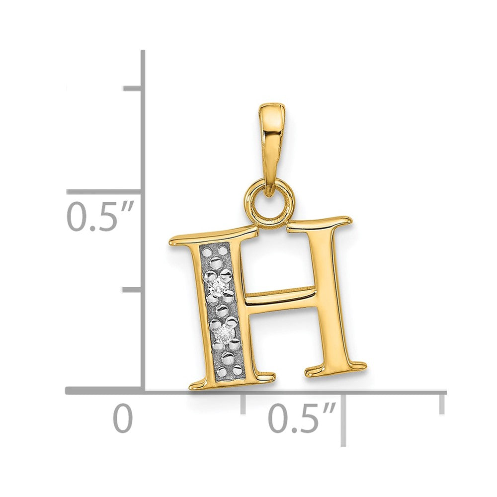 14K Gelb & Rhodium mit Rhodium Diamant Buchstabe H Initiale Anhänger