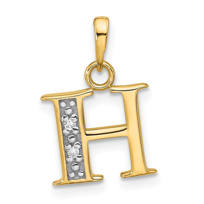 14K Gelb & Rhodium mit Rhodium Diamant Buchstabe H Initiale Anhänger