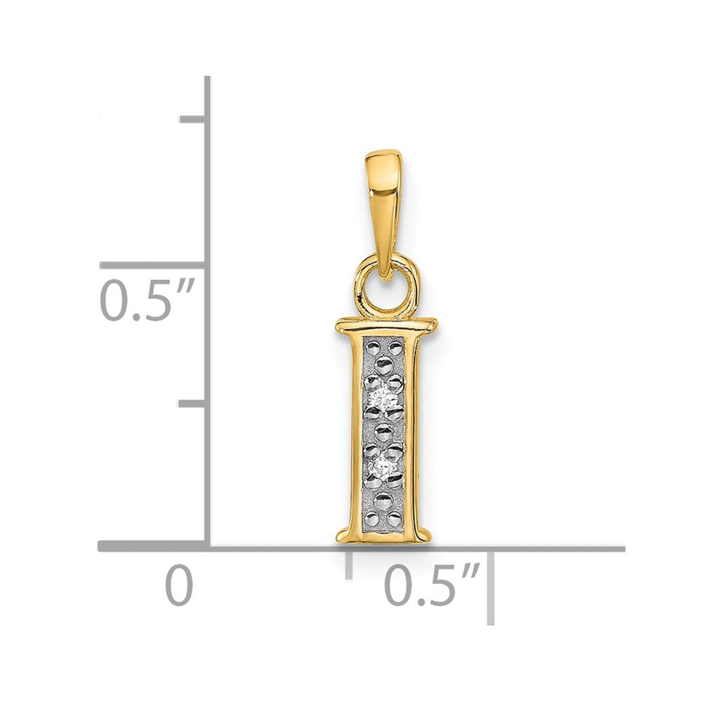 14K Gelb & Rhodium mit Rhodium Diamant Buchstabe I Initiale Anhänger