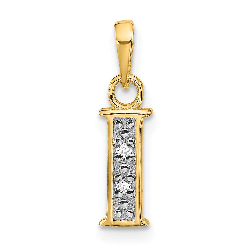 14K Gelb & Rhodium mit Rhodium Diamant Buchstabe I Initiale Anhänger