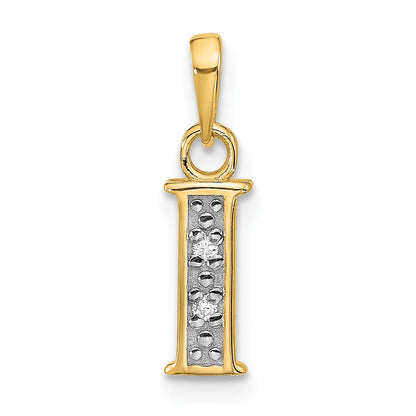 14K Gelb & Rhodium mit Rhodium Diamant Buchstabe I Initiale Anhänger
