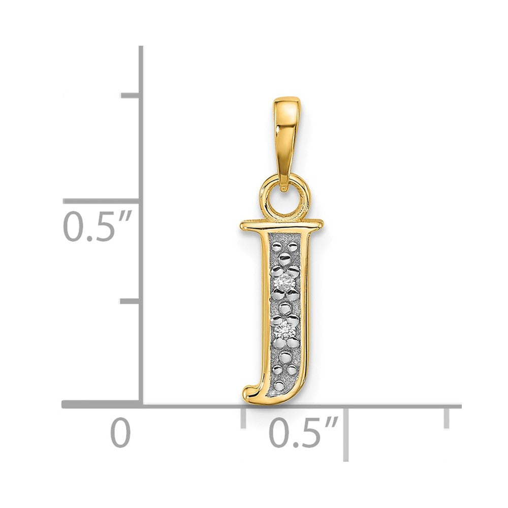 14K Gelb & Rhodium mit Rhodium Diamant Buchstabe J Initiale Anhänger