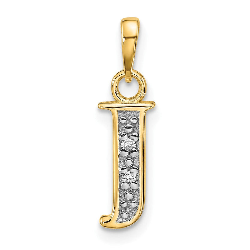 14K Gelb & Rhodium mit Rhodium Diamant Buchstabe J Initiale Anhänger