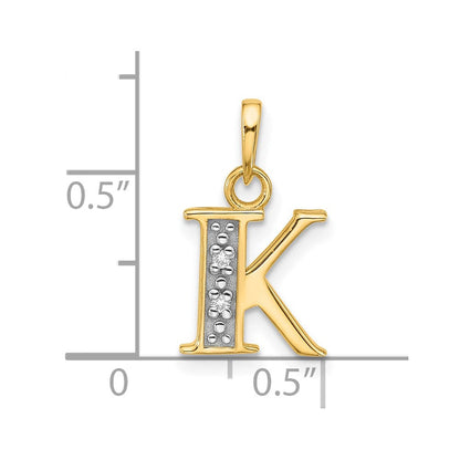 14K Gelb & Rhodium mit Rhodium Diamant Buchstabe K Initiale Anhänger