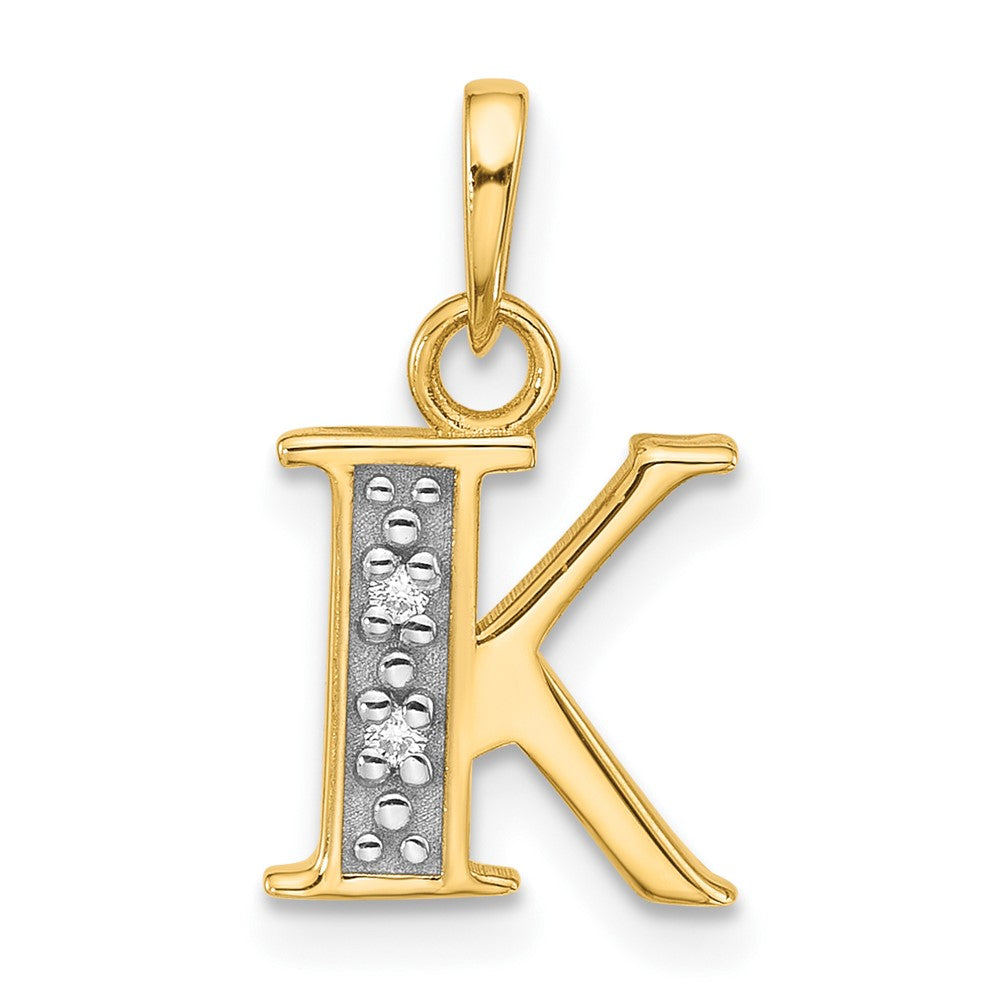 14K Gelb & Rhodium mit Rhodium Diamant Buchstabe K Initiale Anhänger