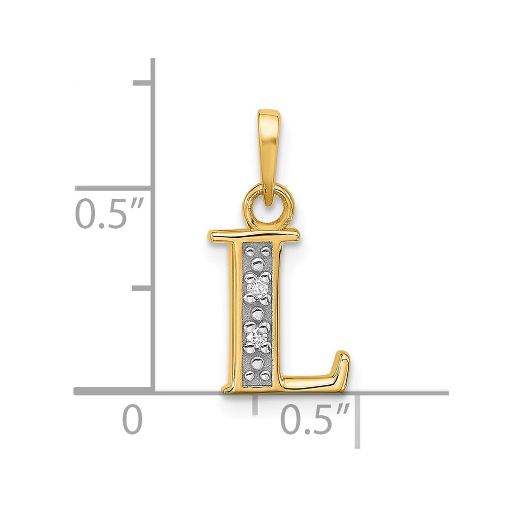 14K Gelb & Rhodium mit Rhodium Diamant Buchstabe L Initiale Anhänger