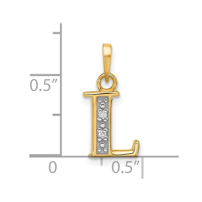 14K Gelb & Rhodium mit Rhodium Diamant Buchstabe L Initiale Anhänger