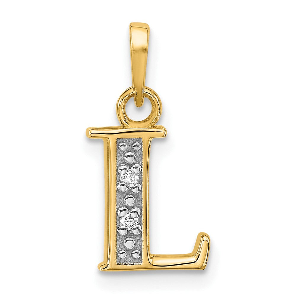 14K Gelb & Rhodium mit Rhodium Diamant Buchstabe L Initiale Anhänger