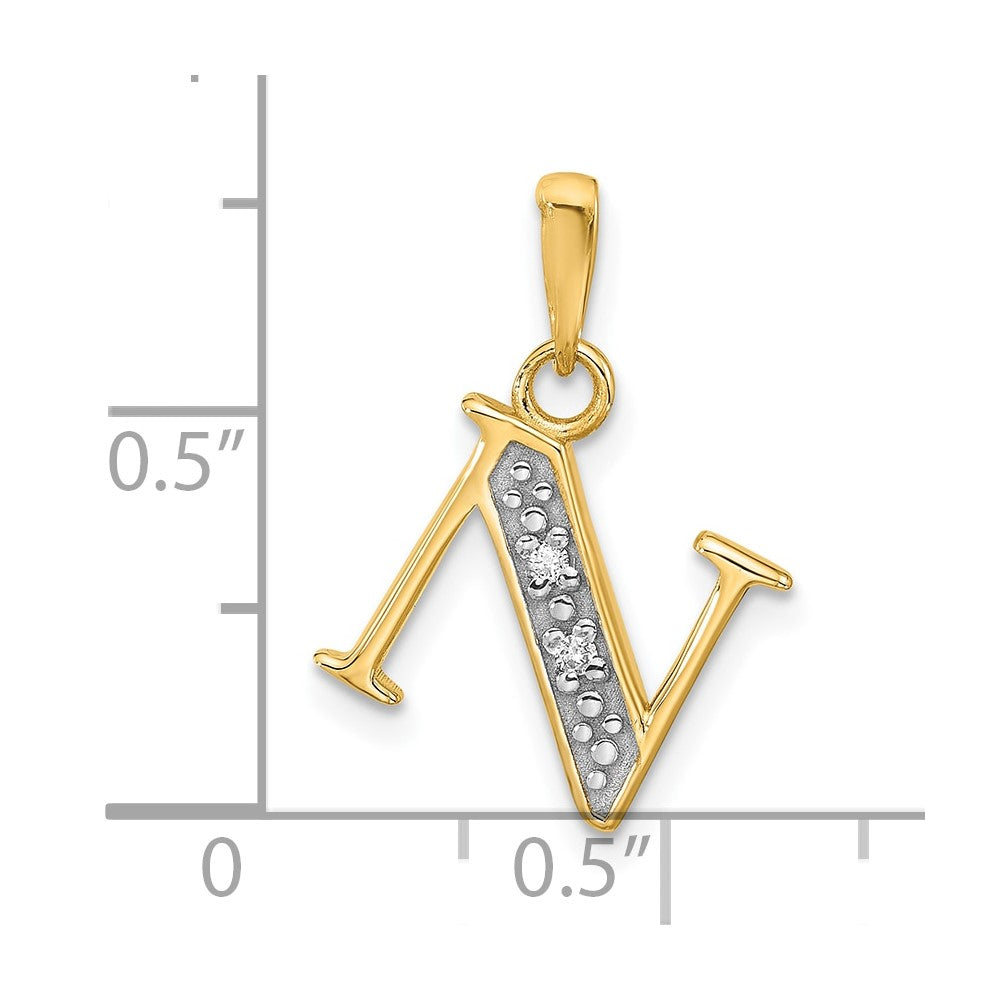 14K Gelb & Rhodium mit Rhodium Diamant Buchstabe N Initiale Anhänger