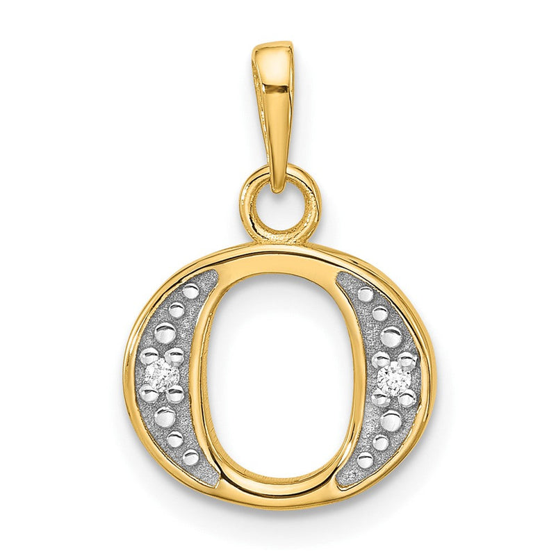 14K Gelb & Rhodium mit Rhodium Diamant Buchstabe O Initiale Anhänger