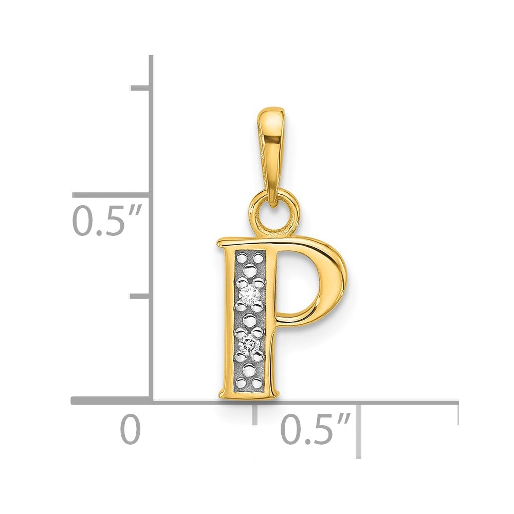 14K Gelb & Rhodium mit Rhodium Diamant Buchstabe P Initiale Anhänger