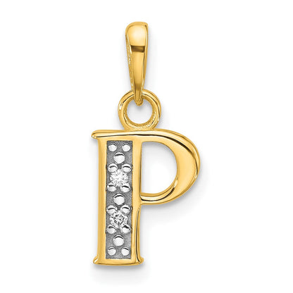 14K Gelb & Rhodium mit Rhodium Diamant Buchstabe P Initiale Anhänger