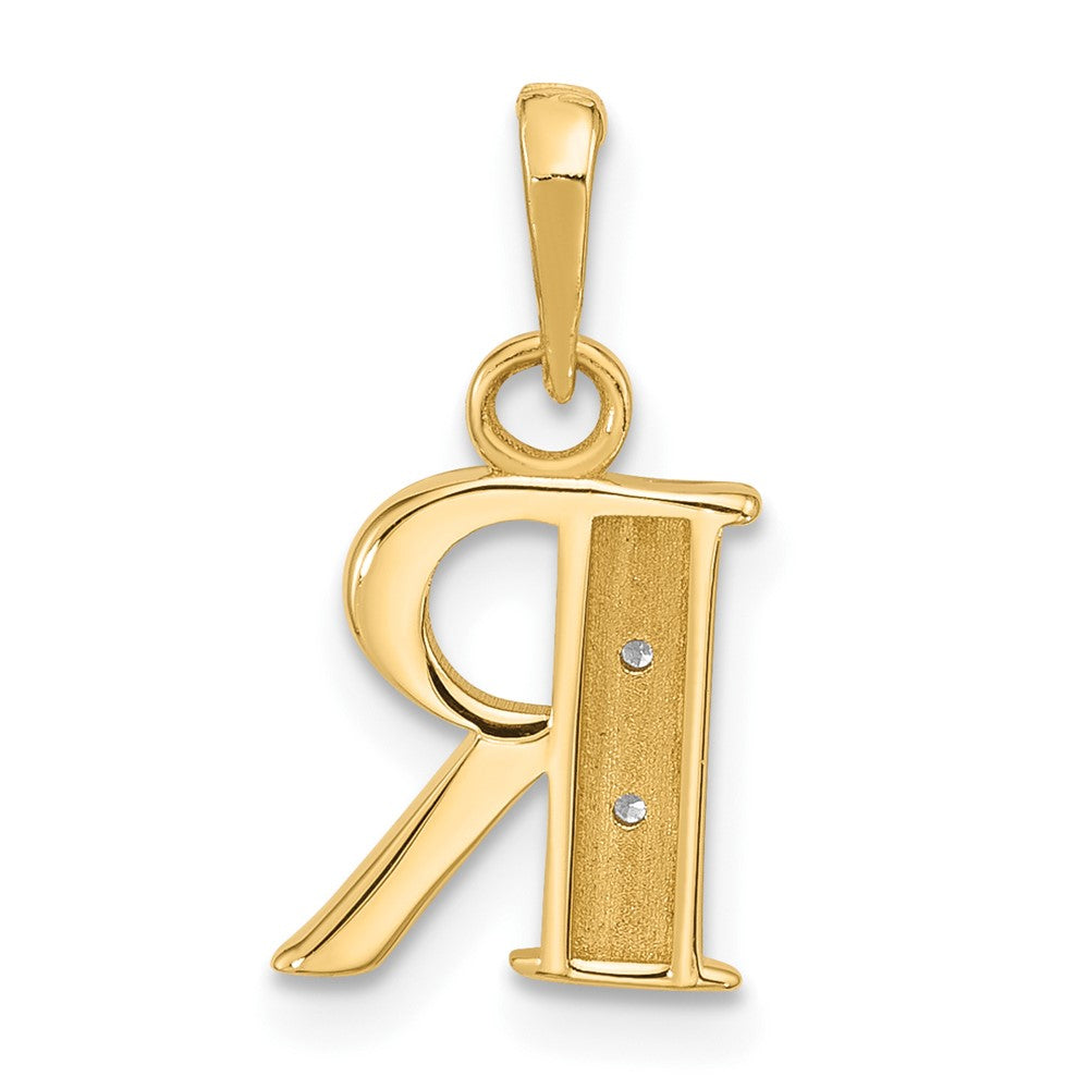 14K Gelb & Rhodium mit Rhodium Diamant Buchstabe R Initiale Anhänger