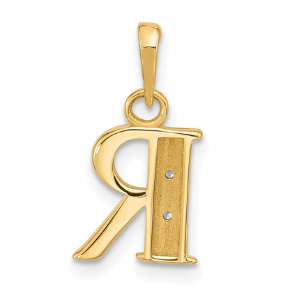 14K Gelb & Rhodium mit Rhodium Diamant Buchstabe R Initiale Anhänger