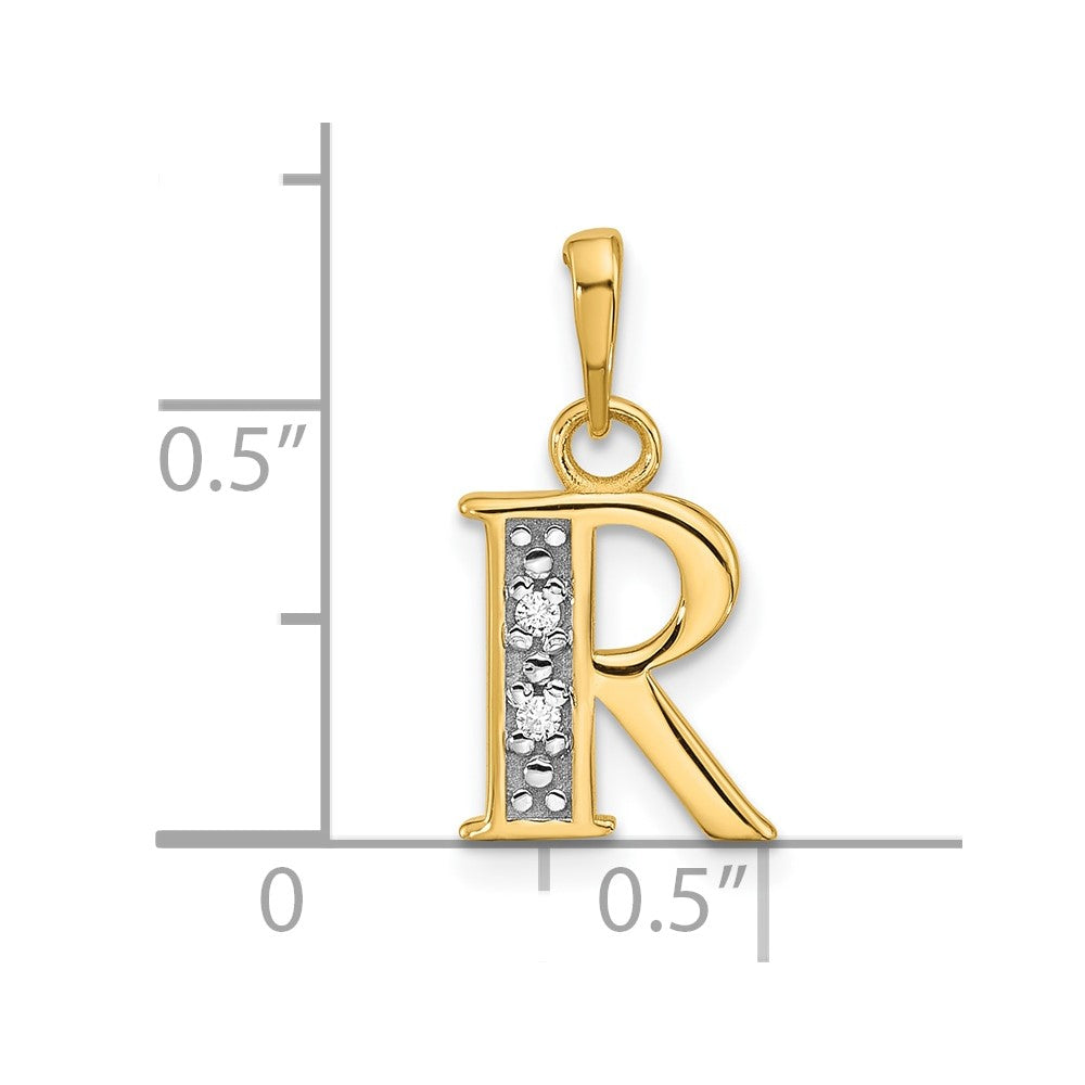 14K Gelb & Rhodium mit Rhodium Diamant Buchstabe R Initiale Anhänger