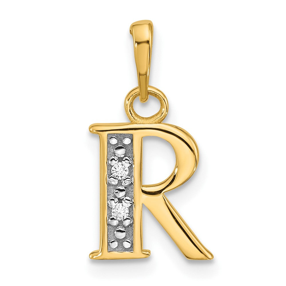 14K Gelb & Rhodium mit Rhodium Diamant Buchstabe R Initiale Anhänger