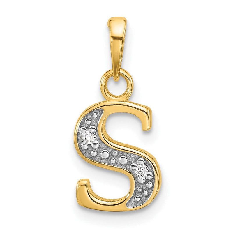 14K Gelb & Rhodium mit Rhodium Diamant Buchstabe S Initiale Anhänger