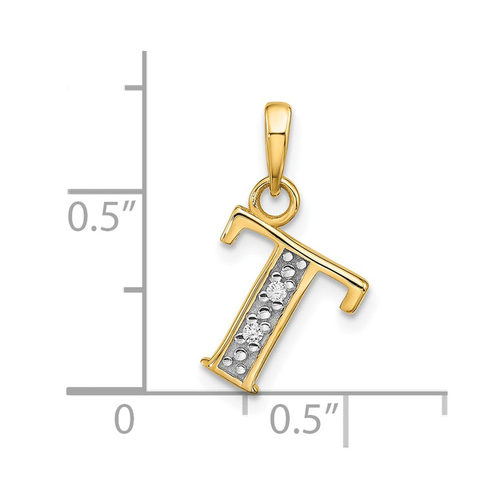 14K Gelb & Rhodium mit Rhodium Diamant Buchstabe T Initiale Anhänger