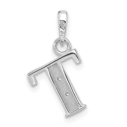 14K Weißgold Diamant Buchstabe T Initiale Anhänger