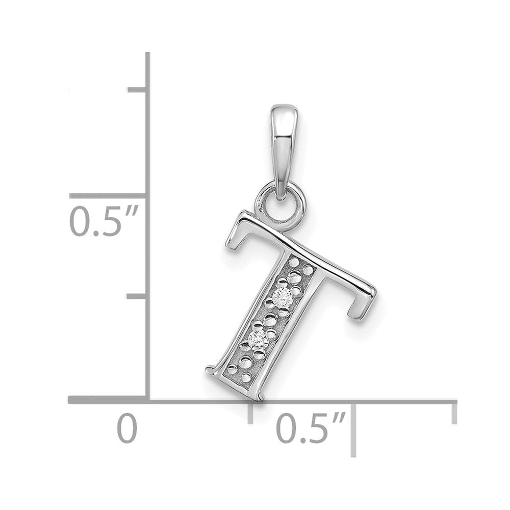 14K Weißgold Diamant Buchstabe T Initiale Anhänger
