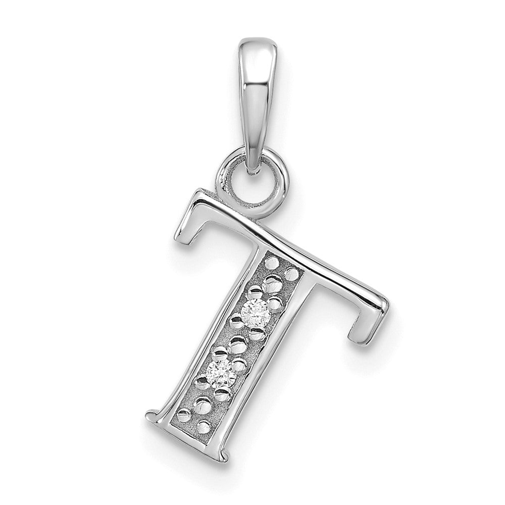 14K Weißgold Diamant Buchstabe T Initiale Anhänger