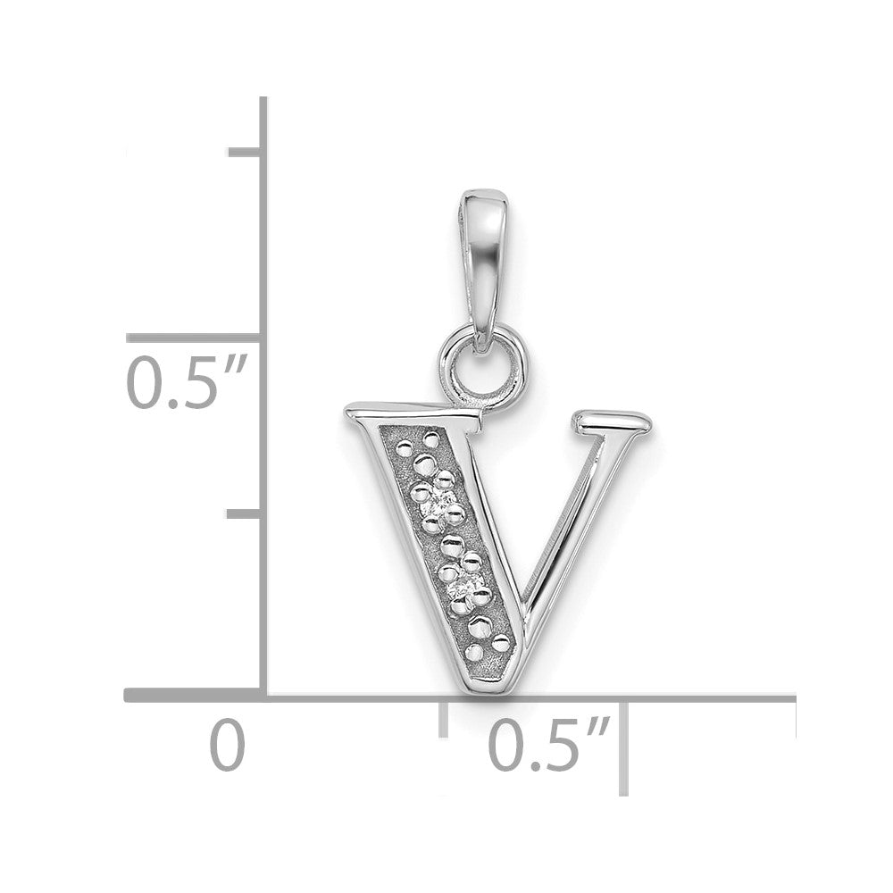 14K Weißgold Diamant Buchstabe V Initiale Anhänger