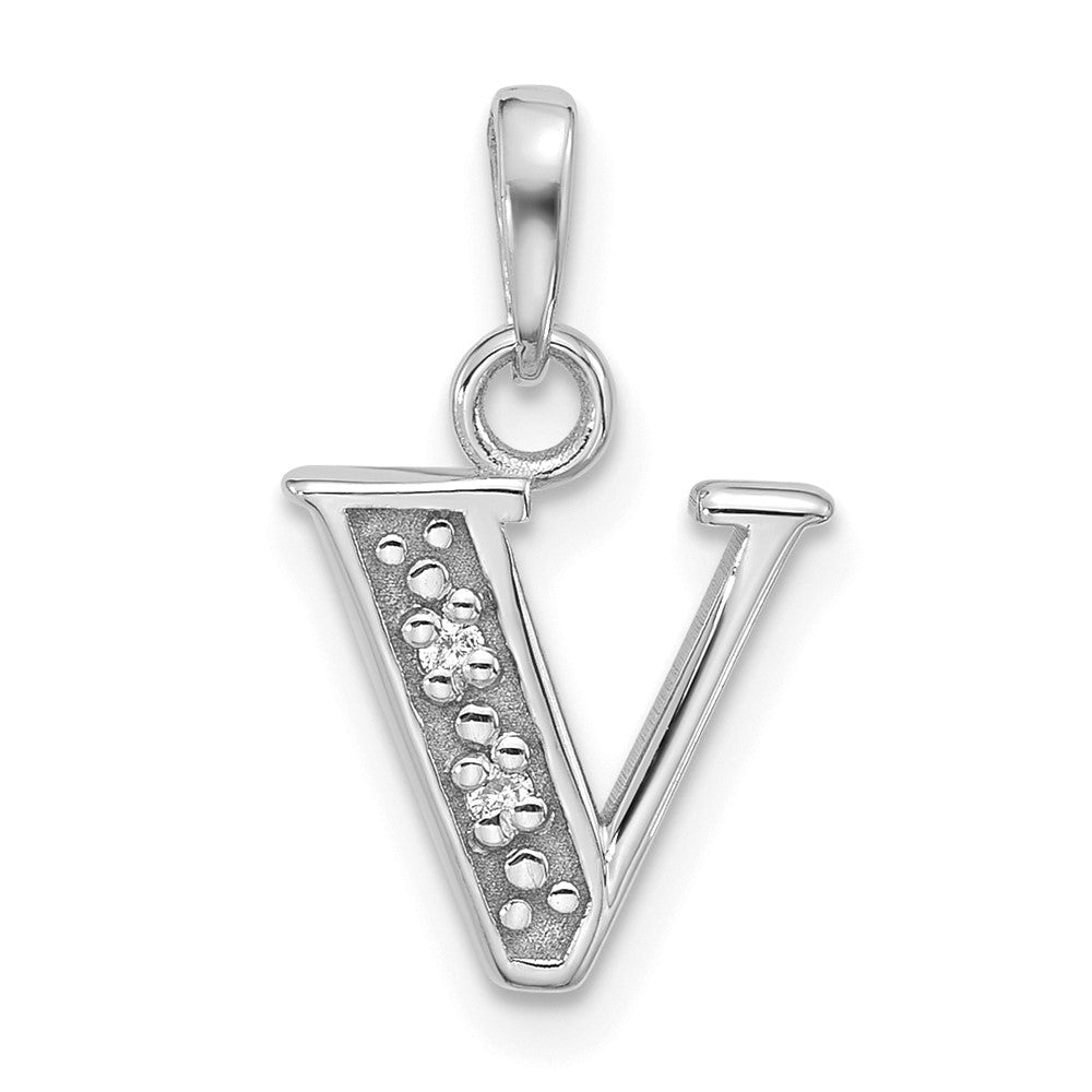 14K Weißgold Diamant Buchstabe V Initiale Anhänger