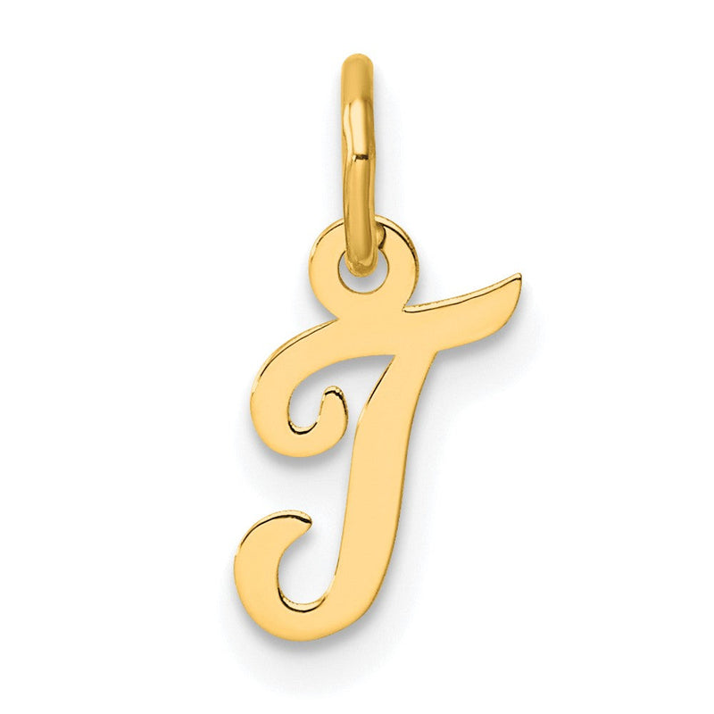 14K Gelbgold Klein Schreibschrift Buchstabe T Initiale Charm