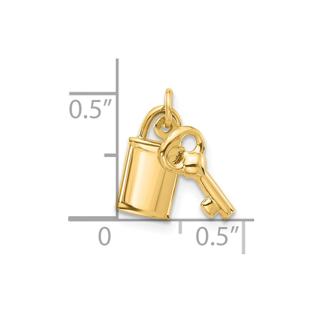14K Gelbgold Poliert Schloss und Key Anhänger